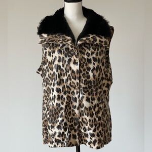 Sharon Young Extra Large Cheetah Print Faux Fur Zippered and Snap Vest Mob Wife